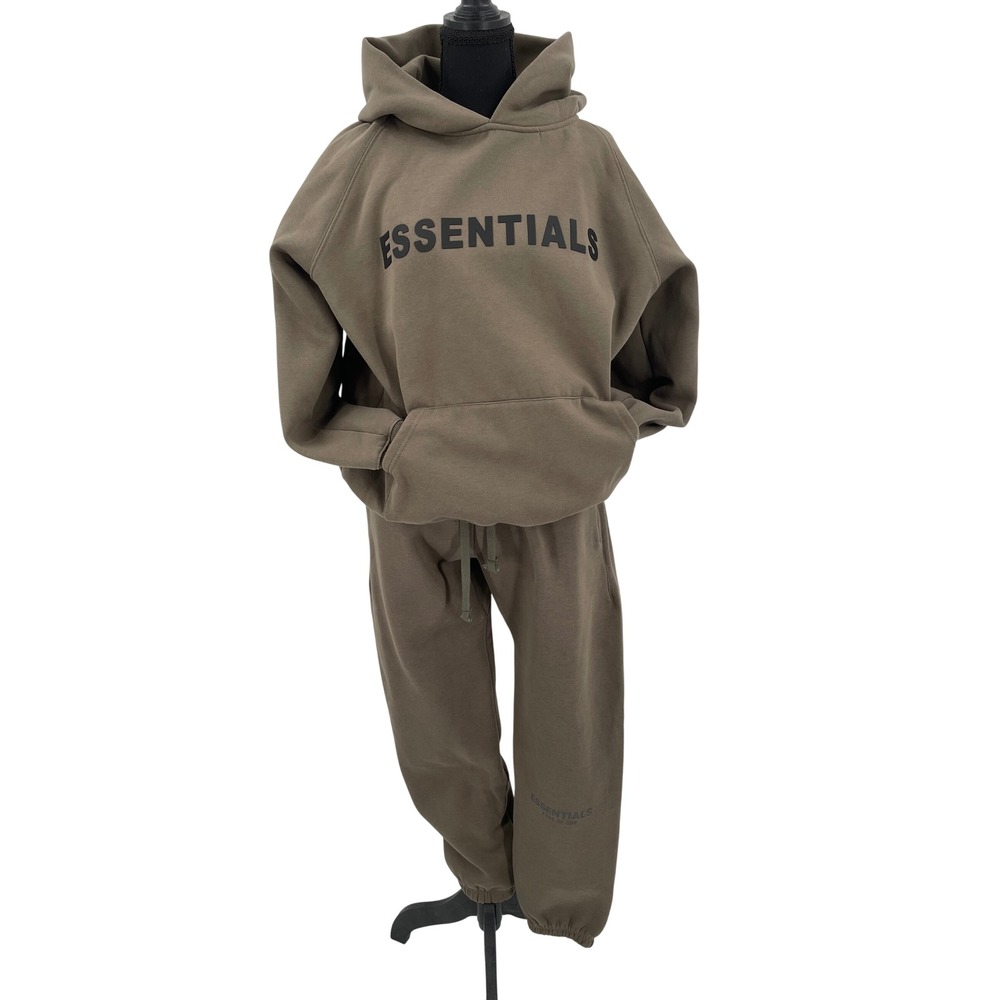 Fear of God Essentials Hoodie Sweatpants Set Men M Desert Taupe Fleece Tracksuit